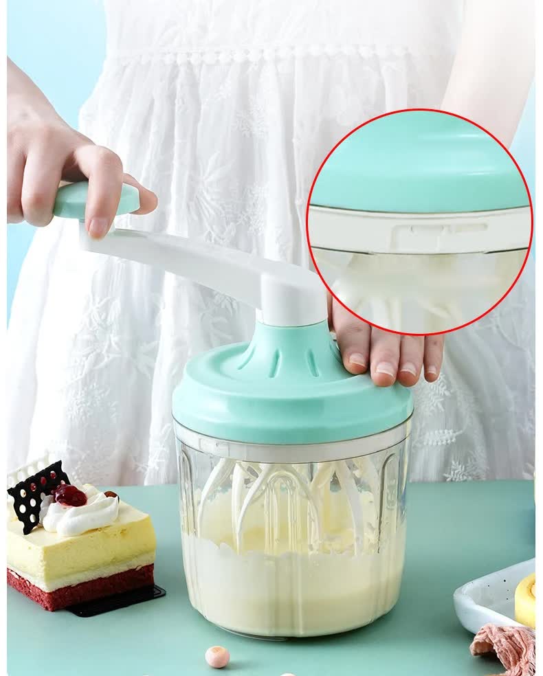 Manual Rotary Egg Beater & Cream Whisk 1200ml - Hand Crank Kitchen Mixer for Baking - Durable ABS Material Green - Image 4