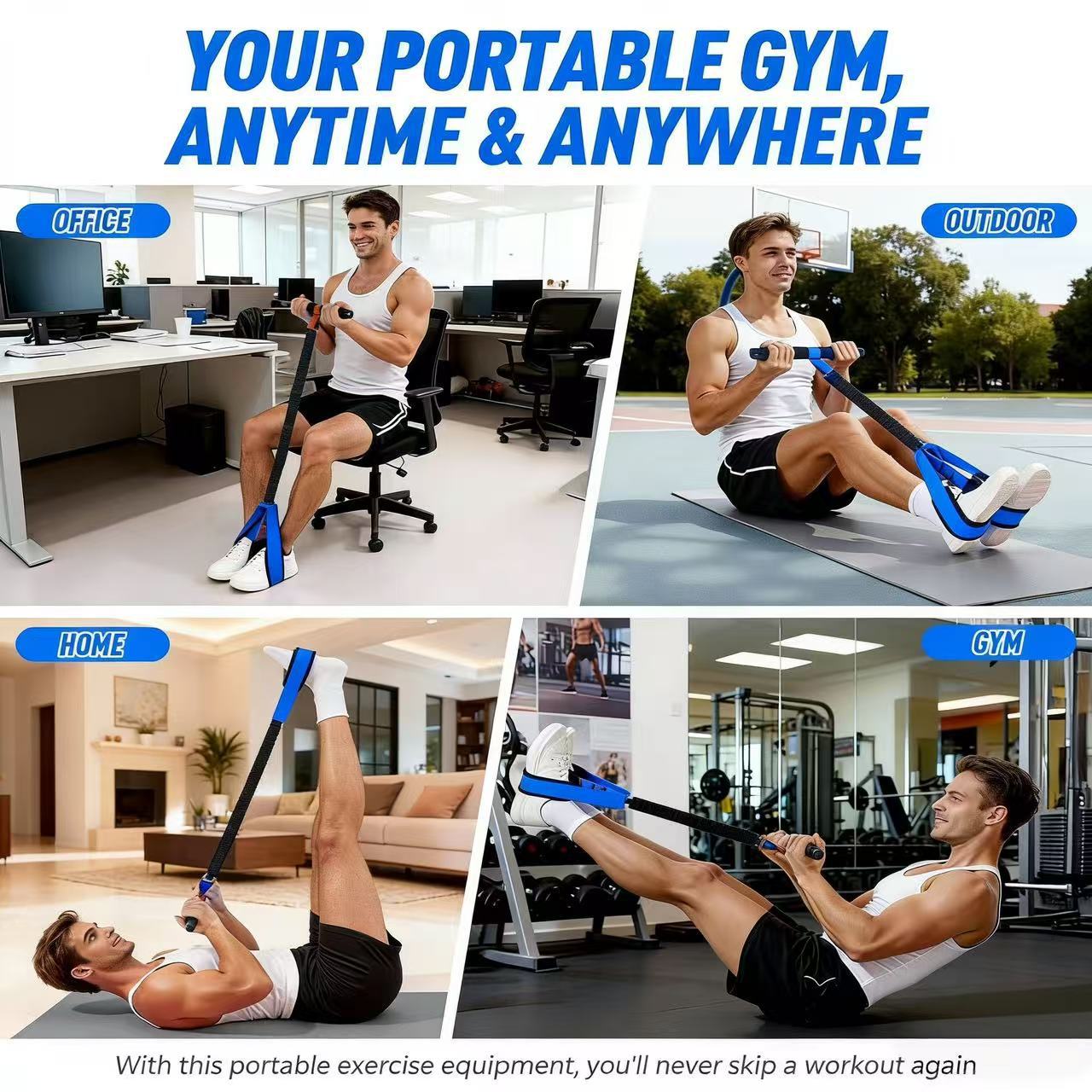 Purple Multifunctional Pedal Resistance Band - Home Fitness Sit-up Assistant with Foot Pedals and Elastic Pull Rope - Full Body Workout Equipment for Abs, Arms, Legs and Glutes - Image 6