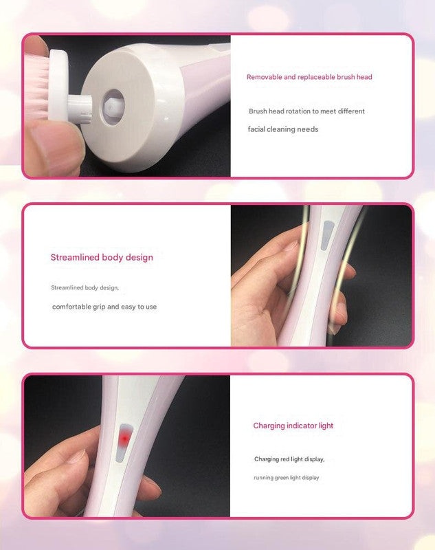 Pink Rechargeable Facial Cleansing Brush Kit with 4 Heads & Charging Dock - Image 8