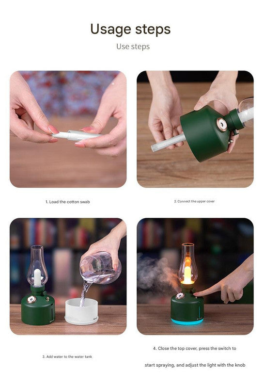 Green Retro Kerosene Lamp Humidifier - Rechargeable Cool Mist Maker with Dimmable Light - Image 9