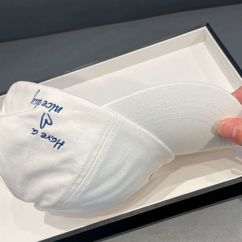White Stylish Ponytail Opening Baseball Cap - Have a Nice Day" Embroidery" - Image 2