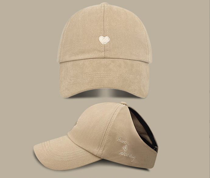 Khaki Stylish Ponytail Opening Baseball Cap - Have a Nice Day" Embroidery" - Image 2