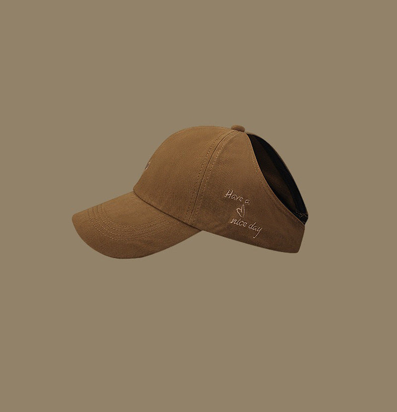 Dark brown Stylish Ponytail Opening Baseball Cap - Have a Nice Day" Embroidery" - Image 2