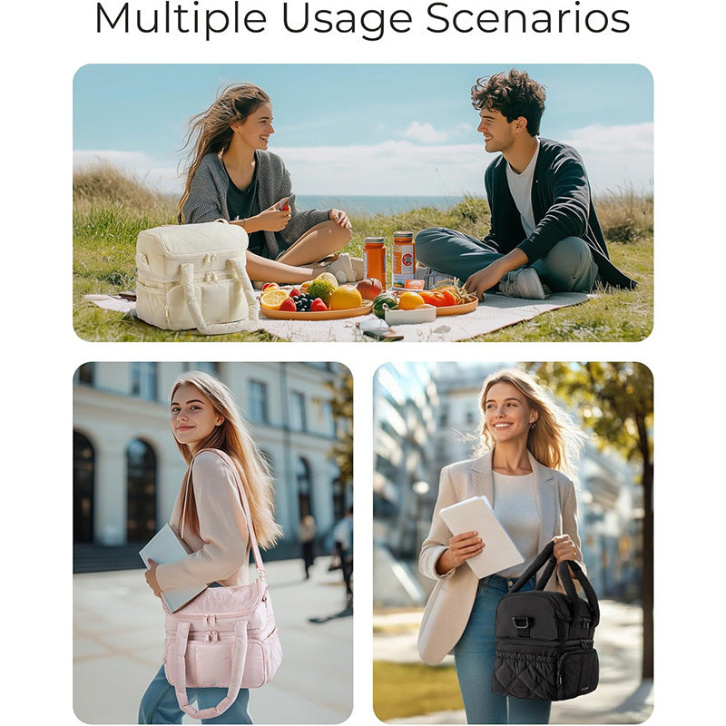 Brown Chic Double Deck Insulated Lunch Bag - Leakproof Cooler Tote for Women - Image 6