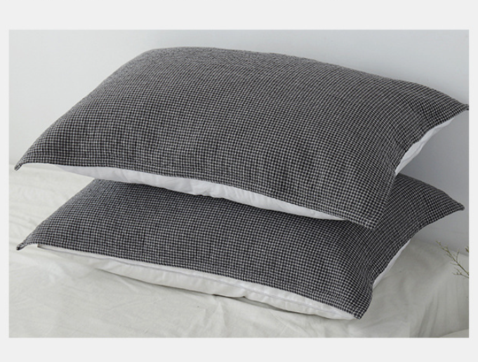 White Breathable 4-Layer Cotton Gauze Pillow Towel Pair - Japanese Style Grid (52x75cm) - Image 3