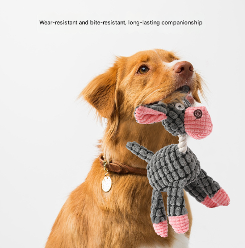 3pcs Brown Goofy Plush Donkey Squeaky Dog Toy - Large Interactive Chew & Cuddle Buddy - Image 2