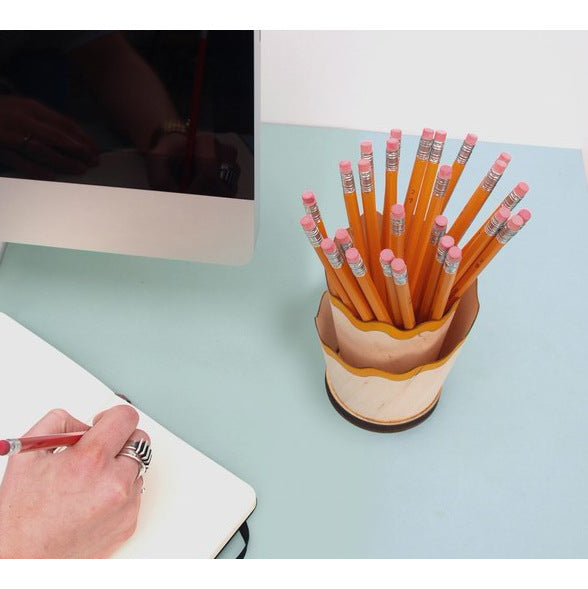 2PCS Red Creative Wooden Pencil Shaving Pen Holder - Novelty Desk Organizer & Stationery Storage - Image 3