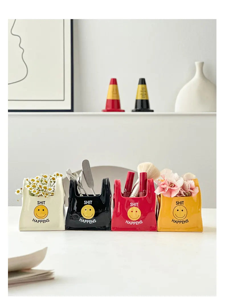 Yellow Ceramic Desktop Organizer - Cute Hand Shaped Pencil Holder and Makeup Brush Storage for Home and Office - Image 7