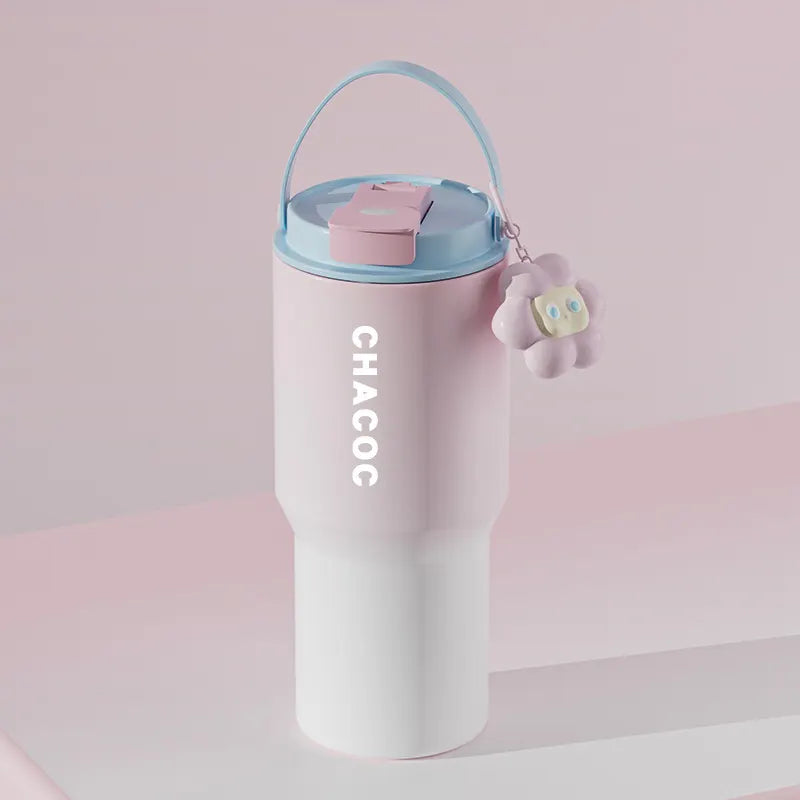 304 Stainless Steel Insulated Tumbler,Large Capacity with Handle and Cute Cloud Accessory(Pink)