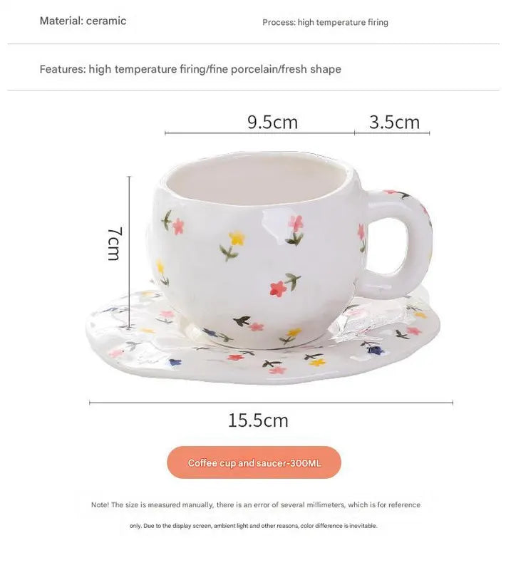 Hand-Painted Ceramic Coffee Cup and Saucer Set - Vintage Afternoon Tea(Small yellow flowers) - Image 6