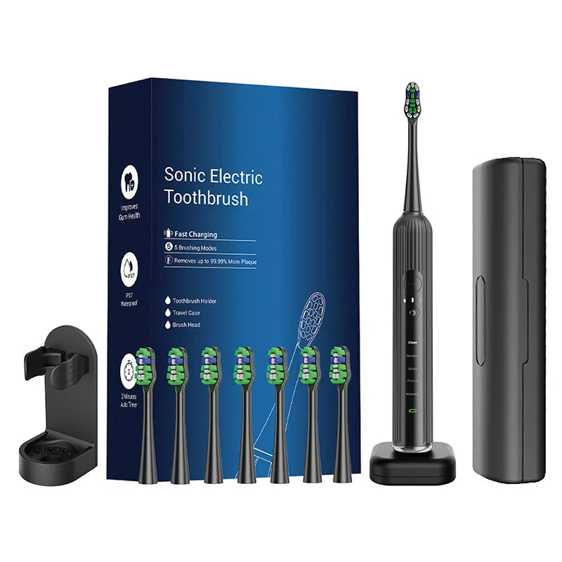 Advanced Electric Toothbrush with 5 Modes and 8 Brush Heads(Black)