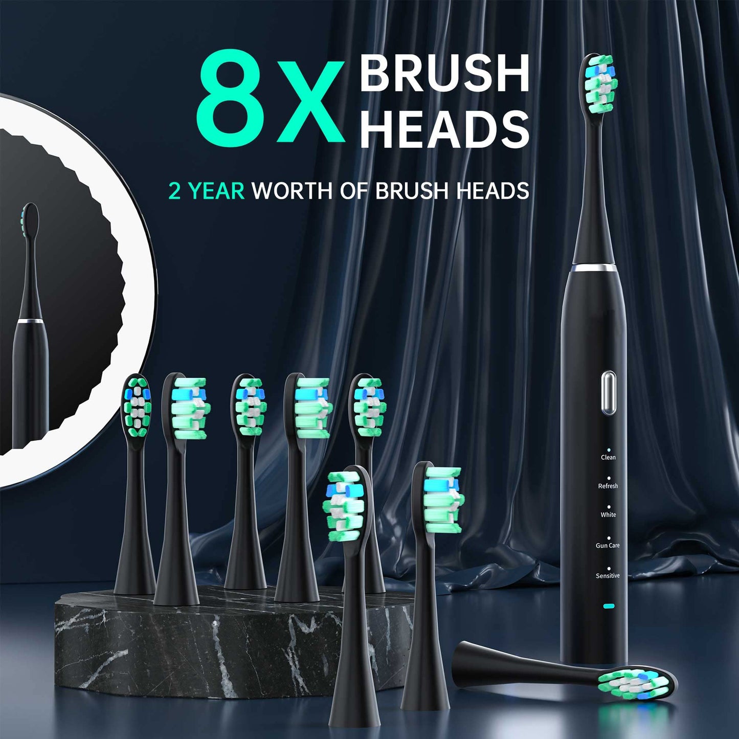 Advanced Electric Toothbrush with 5 Modes and 8 Brush Heads(Black) - Image 5