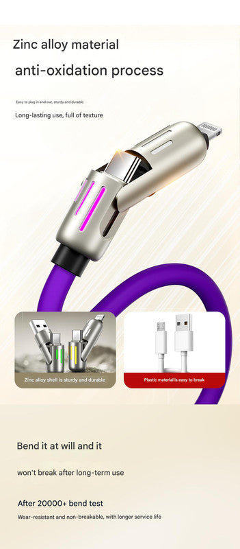 Universal PD Fast Charging Cable with LED Indicator - Zinc Alloy, Durable 1.5m Silicone Cord - Multiple Connector Options(White) - Image 6