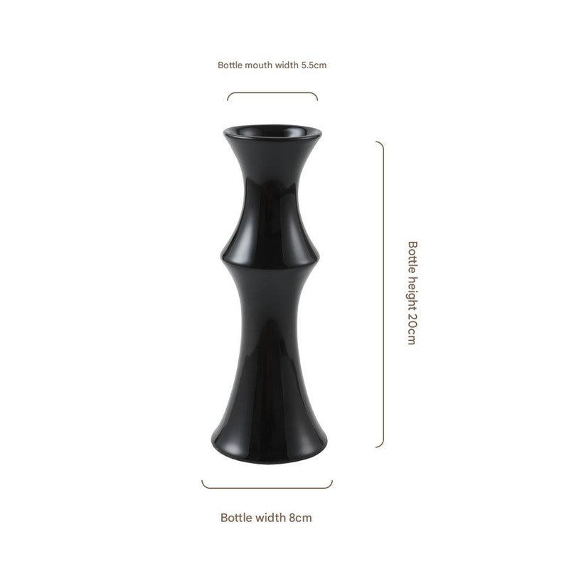 Glossy Black Ceramic Vase - Unique Bamboo-Look Design (20x8x5.5cm) - Image 2