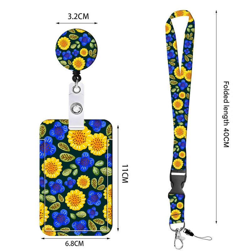 2-pcs Retractable ID Badge Reel Lanyard Set with Vertical Hard Plastic Card Holder - Blue rock patterns (Style 3) - Image 5