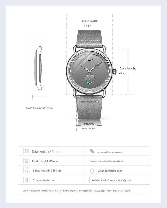 Black Elegant Men's Watch with Leather Band - Small Seconds, Onion Crown Detail - Image 5