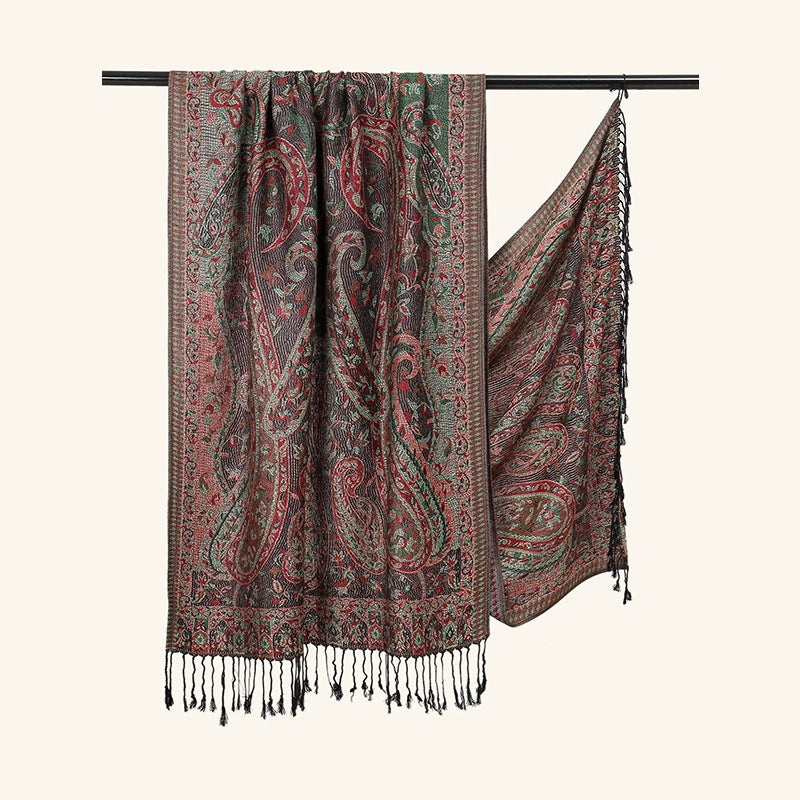 Black Elegant Retro Paisley Print Scarf for Women - Soft Fashion Shawl Wrap 185x70cm - Image 3
