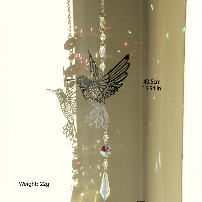 (Style A)2 PCS Hummingbird Metal Suncatcher with Crystal Accents - for Window or Wall Indoor Hanging Ornament - Image 4