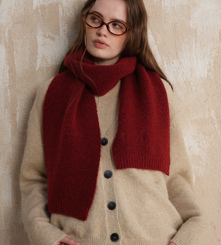 Red Soft Wool Blend Knitted Scarf Women Men Winter Pure Color Neck Wrap (157x22cm) - Image 3