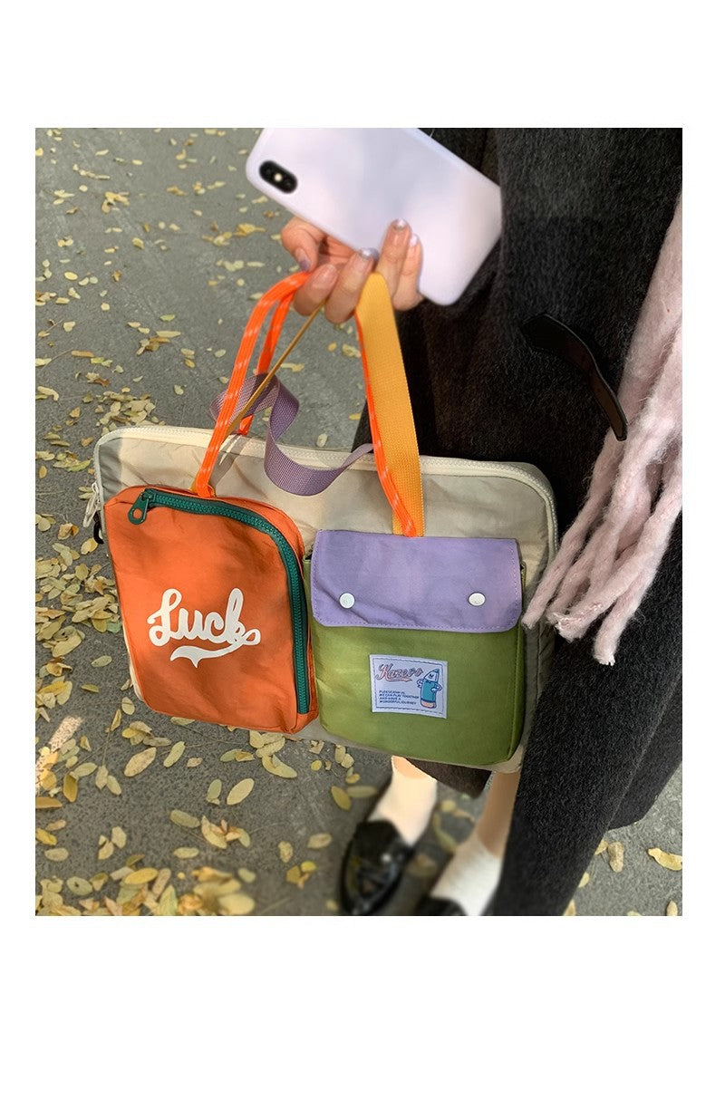 White Color Block Canvas Laptop Tote Bag - Funky Multi-Pocket Design for Women (37*31*3cm) - Image 2