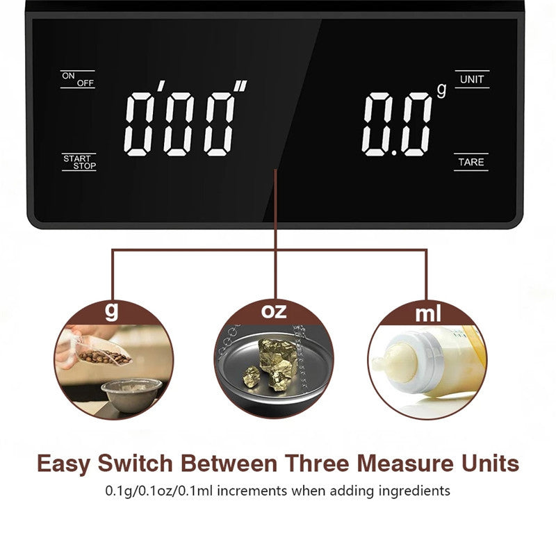 Digital Coffee Scale with Timer - 0.1g Precision, USB Rechargeable, Pour Over & Espresso - Image 4