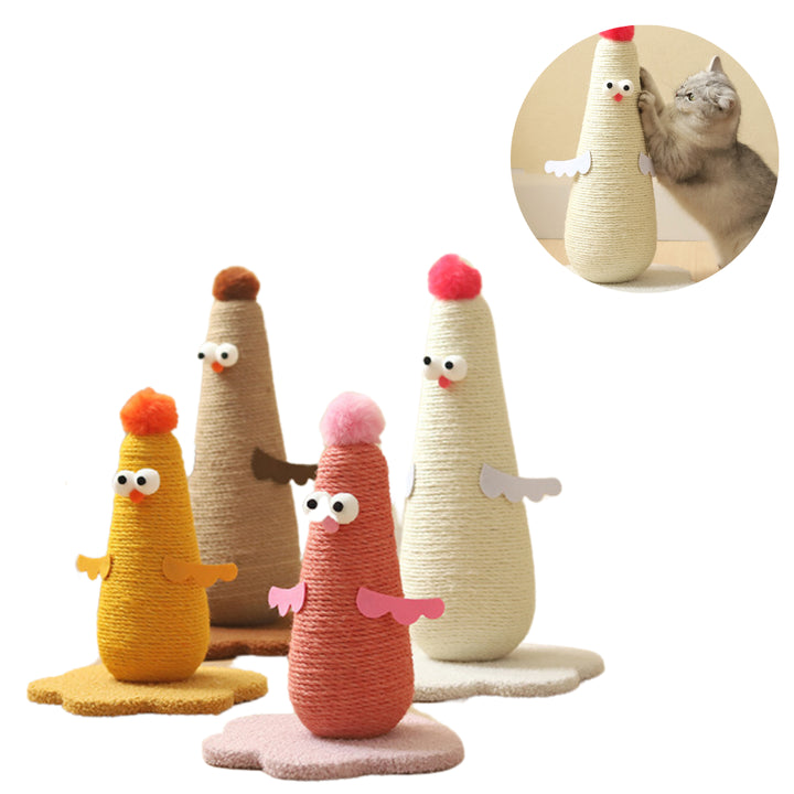 Beige Adorable Chick Cat Scratching Post - Durable Sisal Rope Scratcher Toy for Cats & Kittens - Image 6