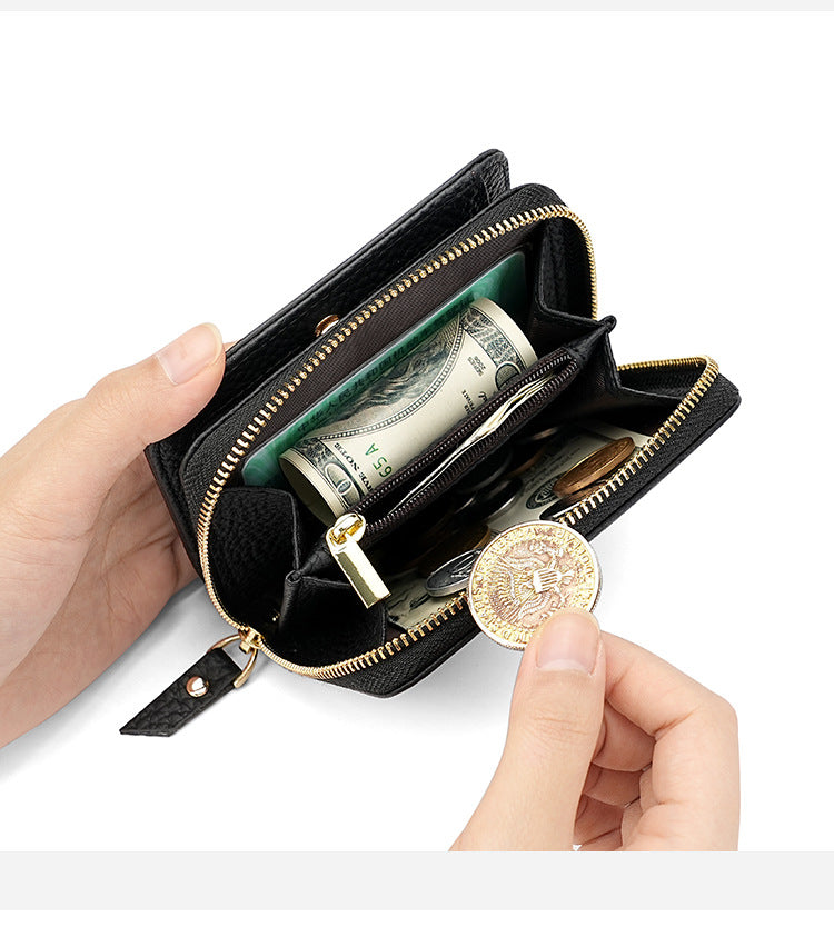 Red Compact RFID Genuine Leather Wallet for Women - Secure Zipper Card Holder & Coin Purse - Image 8