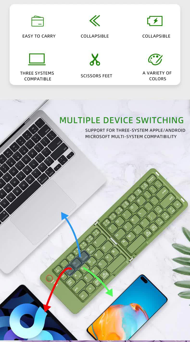Purple Ultra-Slim Foldable Bluetooth Keyboard - Portable Wireless Rechargeable Travel Keyboard for iOS Android Windows Devices - Image 6
