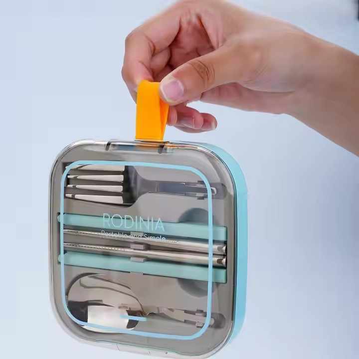 2 Sets Green Portable Stainless Steel Cutlery Set - Reusable Utensils (2 Fork, 2 Spoon, 2 pairs of Chopsticks) with Compact Travel Case - Image 7