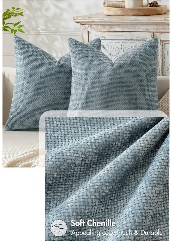 Brown Plush Chenille Cushion Covers Set of 2 - Soft Textured Decorative Throw Pillow Cases for Sofa Couch, 45x45cm - Image 5