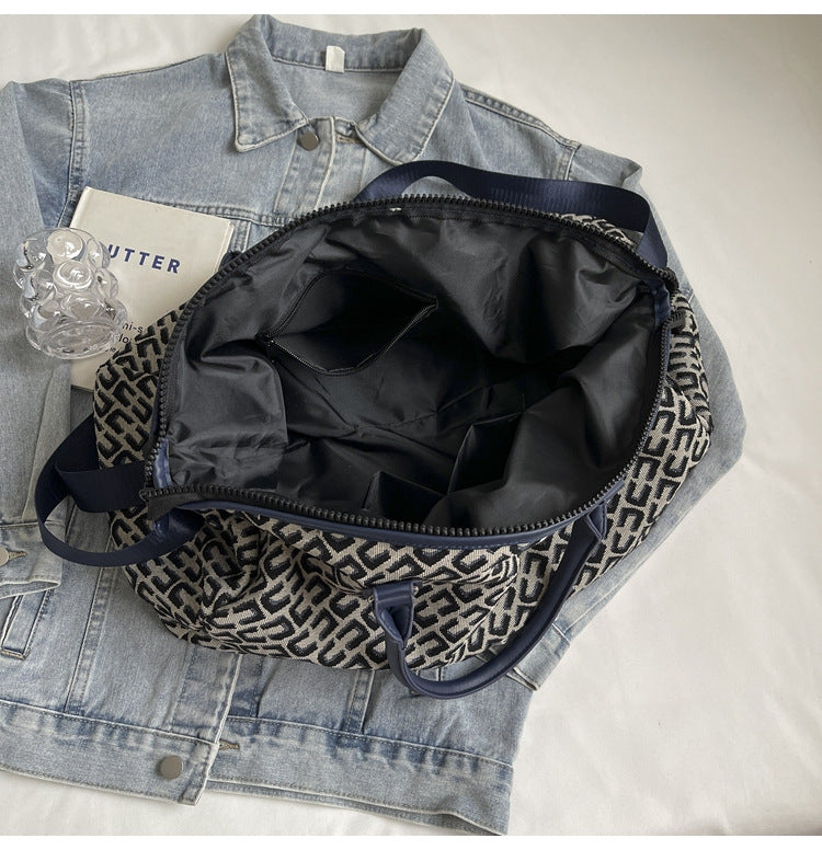 Dark Blue Stylish Geometric Pattern Travel Duffel Bag - Large Capacity Lightweight Weekender & Gym Bag - Image 7