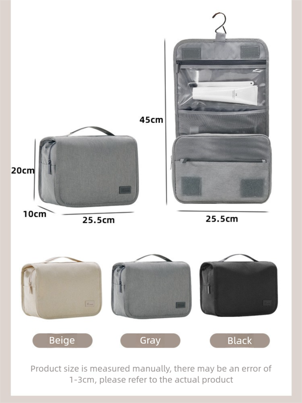 Grey Eco-Friendly RPET Hanging Toiletry Bag - Large Capacity Waterproof Travel Makeup Organizer - Image 7