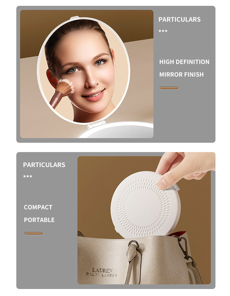 White LED Travel Makeup Mirror - Rechargeable Compact Mirror with 3 Color Lights, 1x/5x Magnification & Smart Auto On/Off - Image 9