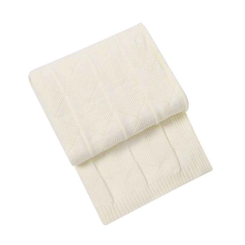 Beige Cozy Lightweight Acrylic Knit Throw Blanket - Diamond Waffle Texture for Sofa, Bed & Travel - Image 5