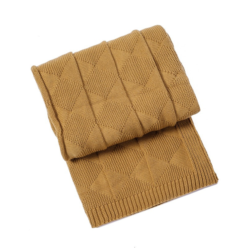 Khaki Cozy Lightweight Acrylic Knit Throw Blanket - Diamond Waffle Texture for Sofa, Bed & Travel - Image 5