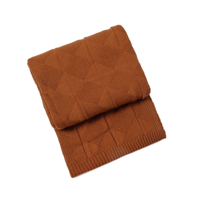 Caramel Cozy Lightweight Acrylic Knit Throw Blanket - Diamond Waffle Texture for Sofa, Bed & Travel - Image 5