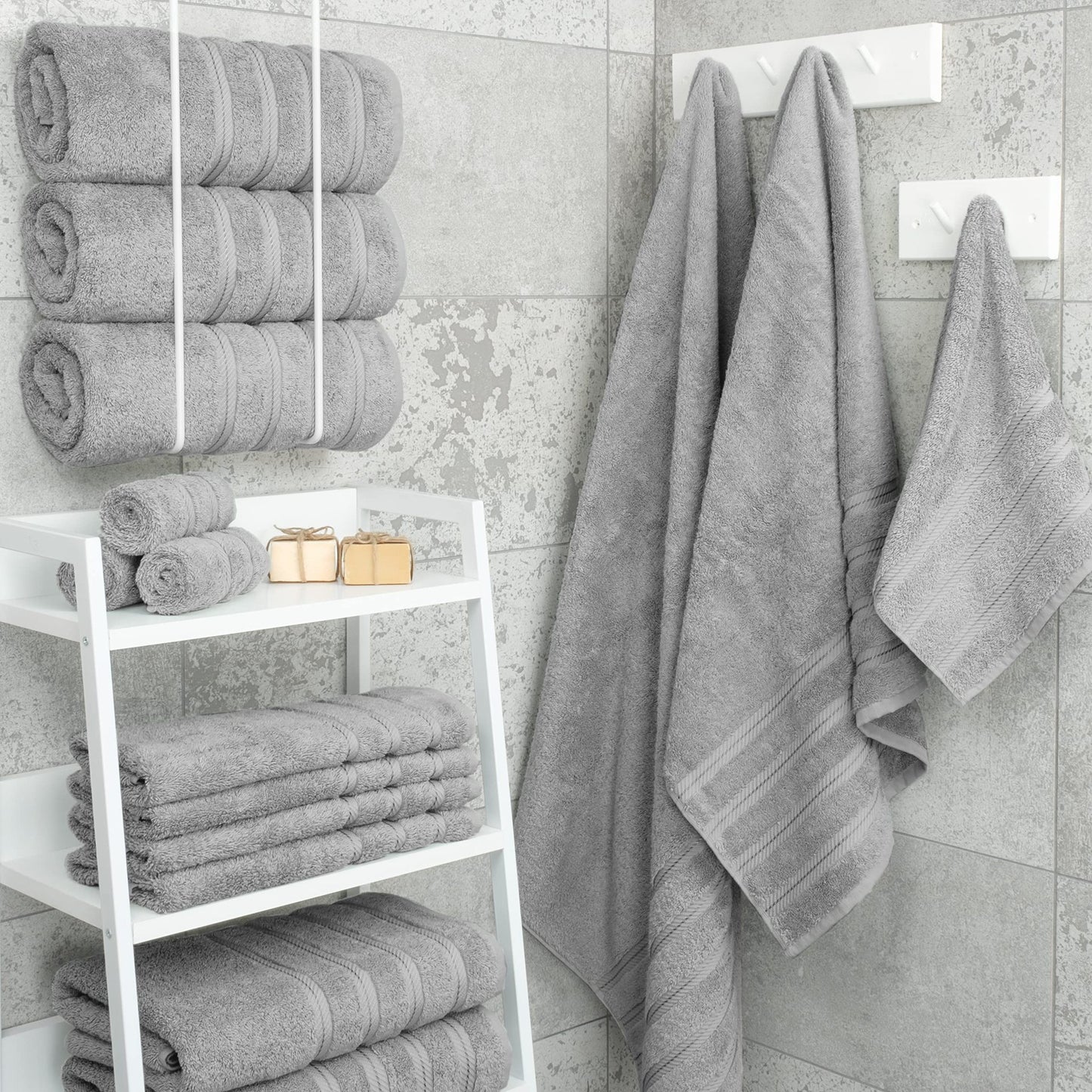 White Luxury 6-Piece Combed Cotton Towel Bale Set - Ultra Soft & Absorbent Bath, Hand, Face Towels - Image 4