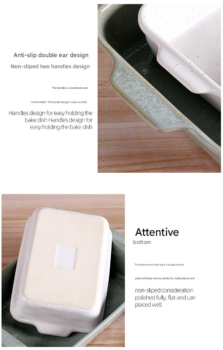 Green Elegant Speckled Ceramic Rectangular Baking Dish - 800ML Oven & Microwave Safe Casserole Pan with Handles - Image 5