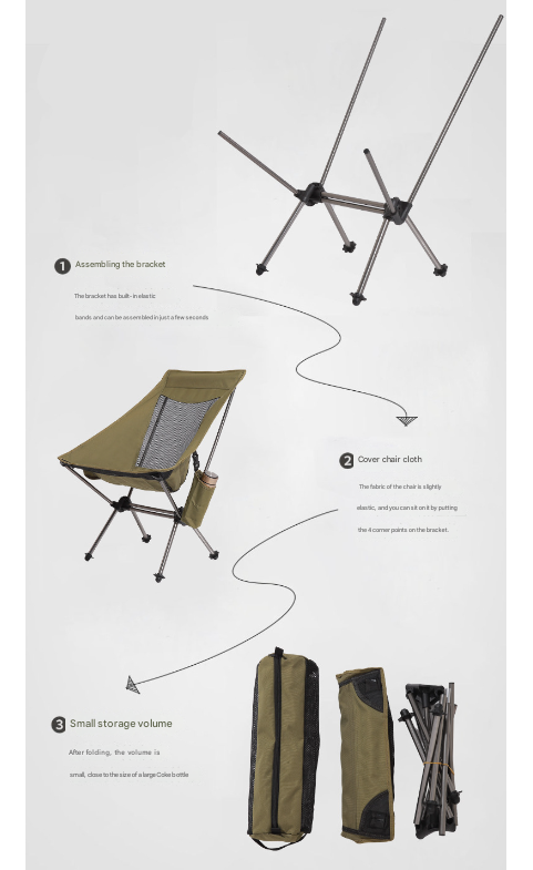 Khaki Lightweight Portable Folding Camping Chair - High-Back Aluminum Alloy Moon Chair with Oxford Fabric, Side Pocket & Carry Bag for Outdoor, Beach, Fishing - Image 5