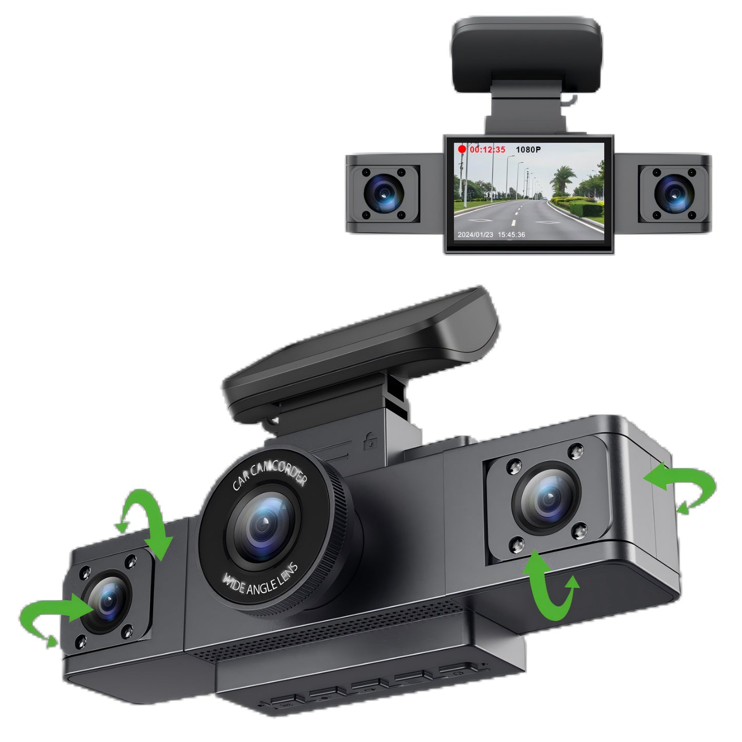 3-Inch HD 1080P Dash Cam - Front, Rear, and Left Recording, 19x12x8cm - Image 5