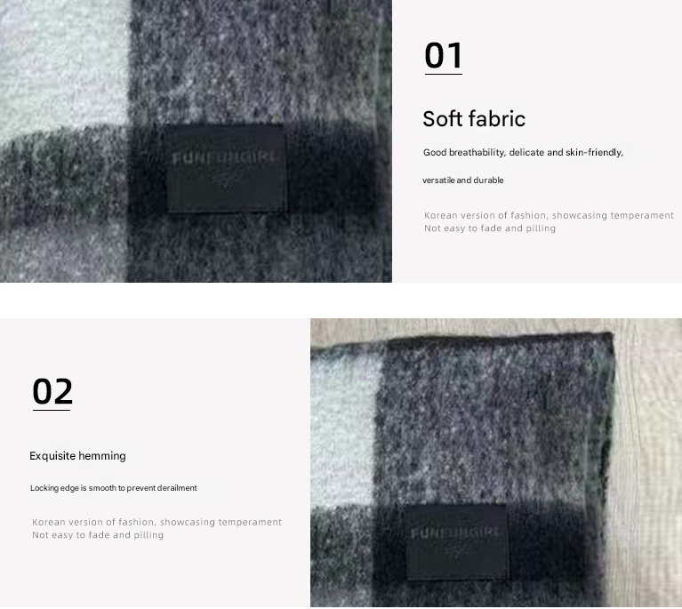 Khaki Classic Plaid Faux Cashmere Winter Scarf - Warm and Stylish 50 x 180 cm Design - Image 3