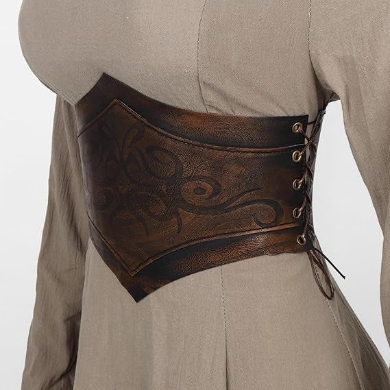 Medieval-Style Women's Leather Belt with Lace-Up Design, 115cm - Image 3