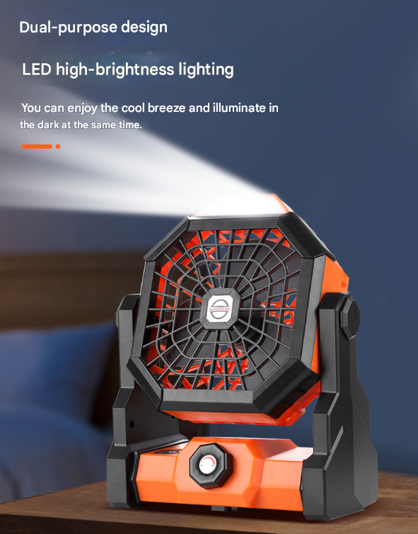 Black-green Portable USB Camping Fan with 7800mAh Battery and 3-Mode LED Lighting - Image 3