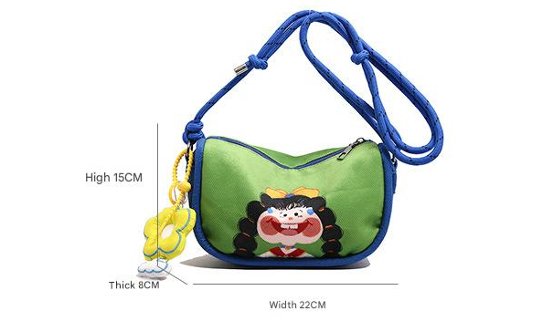 Whimsical Cartoon Girl Crossbody Bag - Lightweight Canvas with Adjustable Rope Strap & Flower Charm(green) - Image 6
