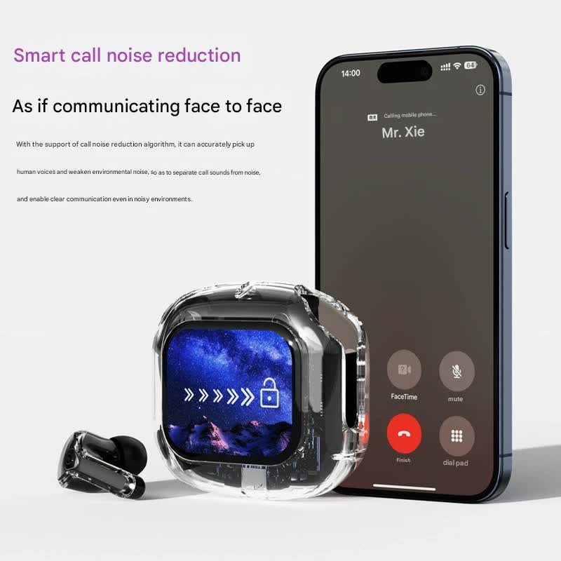 Transparent TWS Wireless Earbuds with Smart Call Noise Reduction & LED Display Case - Bluetooth 5.4(white) - Image 4