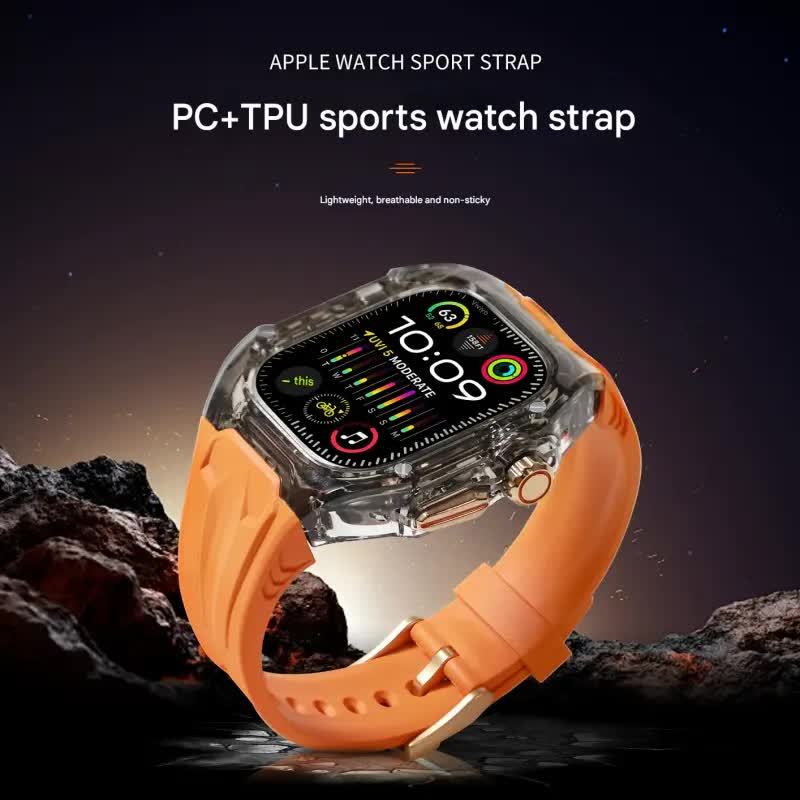 Transparent PC+TPU Sports Watch Strap & Case for Smart Watch - Raised Edge Protection, Wireless Charging Compatible(Yellow transparent black) - Image 3