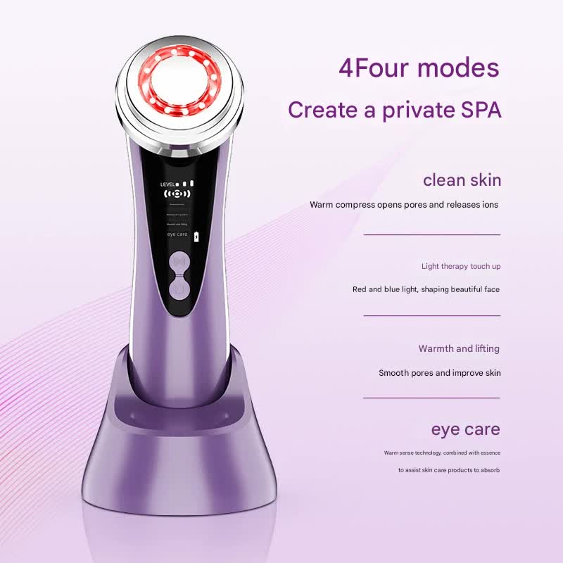 4-in-1 Facial Beauty Device - LED Light Therapy, Warm Lifting, Ion Cleansing & Eye Care(red) - Image 4