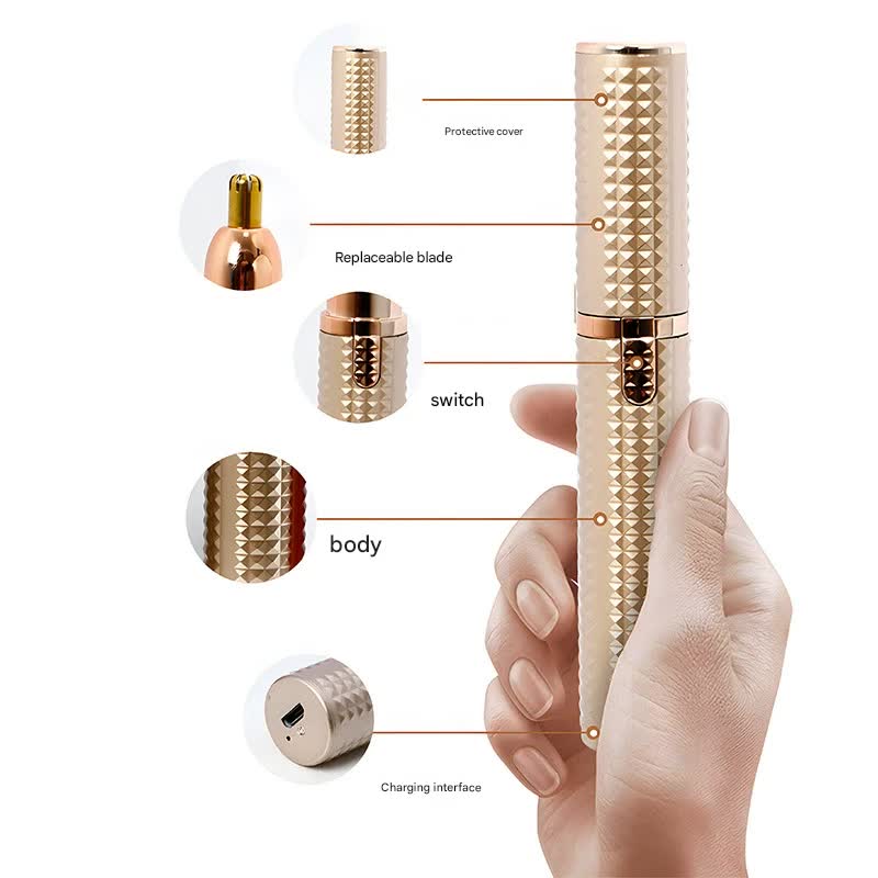 3-in-1 Rechargeable Electric Trimmer for Women - Nose, Eyebrow & Facial Hair Remover with Washable Heads & LED Light(red) - Image 4