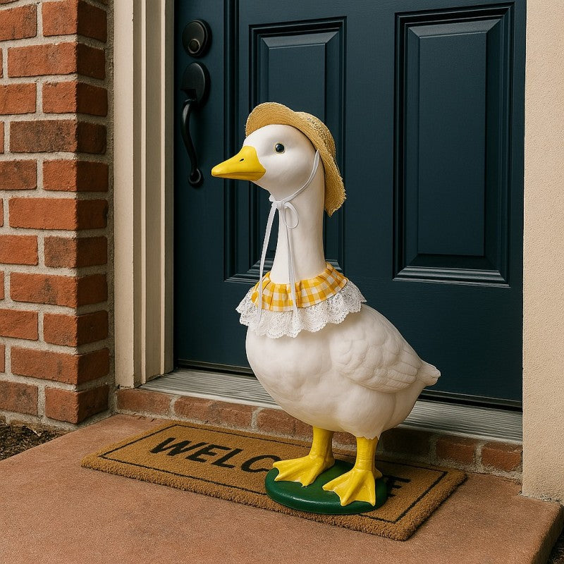 Khaki and Yellow 2 Sets Adorable Porch Goose & Small Pet Costume Set - 2 Summer Straw Hat & 2 Gingham Bib - Image 5