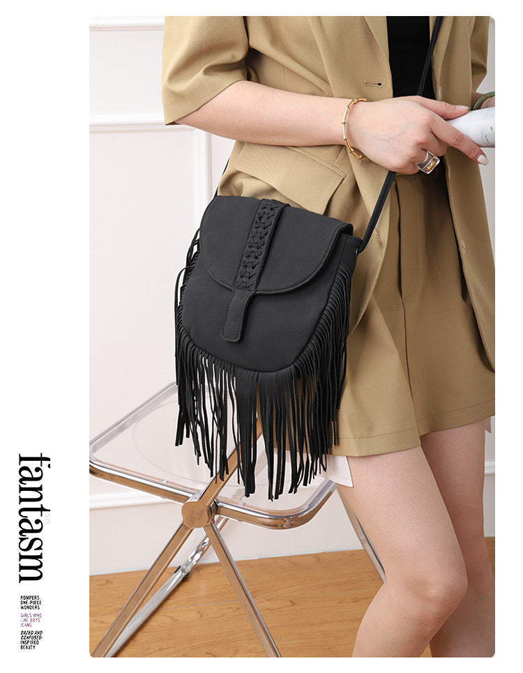 Brown Chic Bohemian Fringe Crossbody Bag - Suede-Look PU Leather with Braided Detail & Adjustable Strap - Image 9
